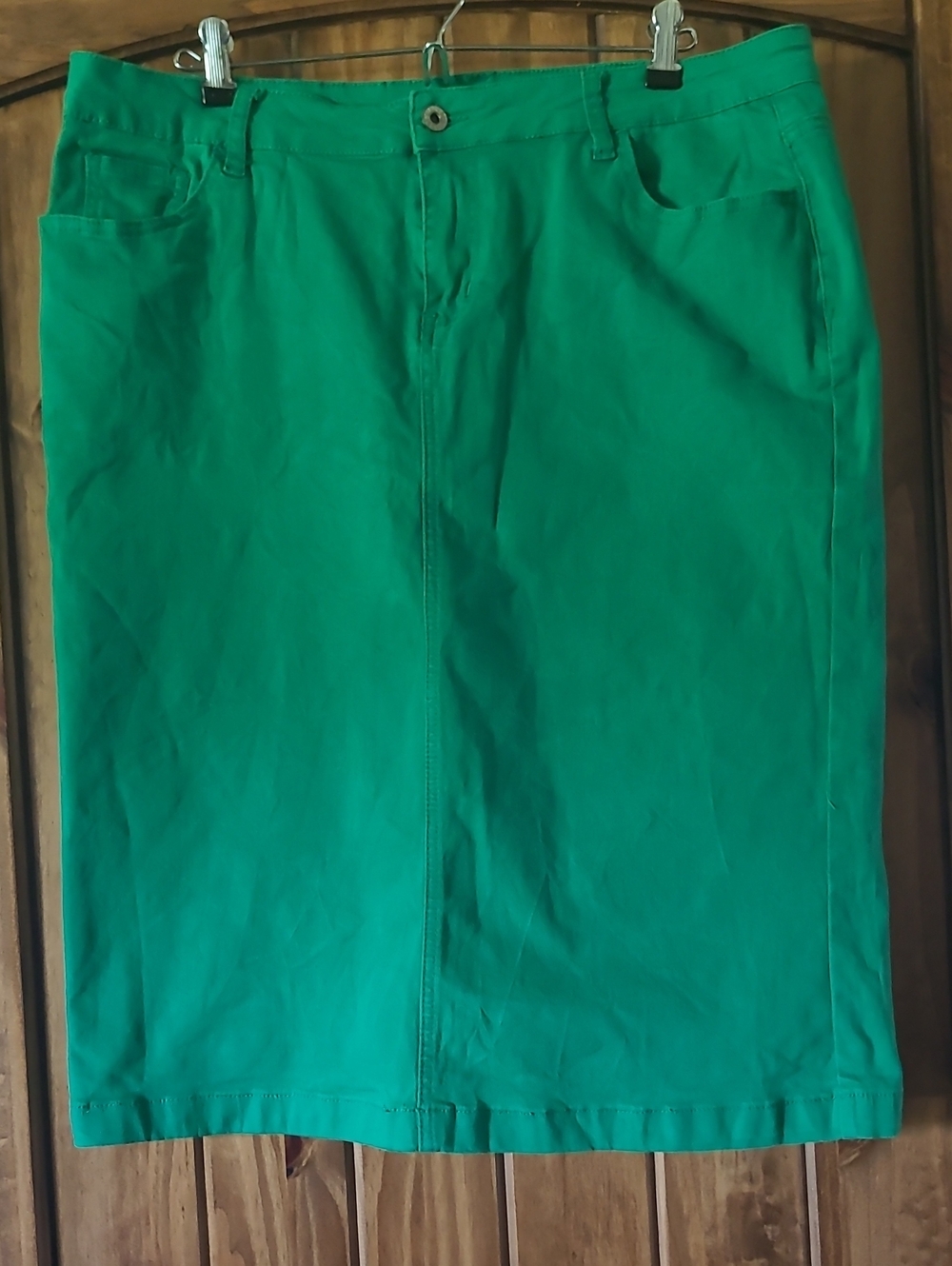 Be Girl Green Knee-Length Denim Stretch Pencil Skirt